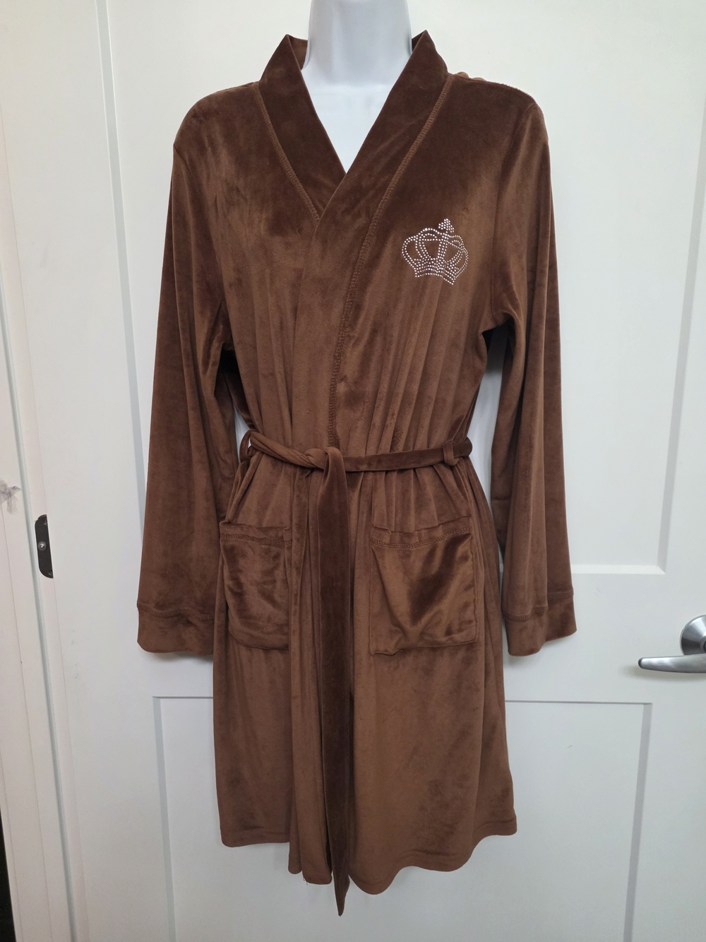 Juicy Couture Brown Velvet Robe with Embellished Crown and Pockets